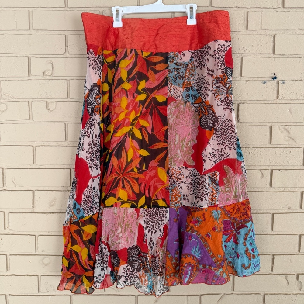 Sandy Starkman Women's Artsy Boho Silk Midi Skirt Art To Wear Size Medium M - Picture 4 of 8